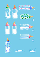 set of  funny baby milk bottles