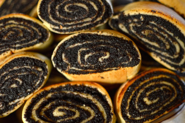 peaces of poppy seed strudels close up