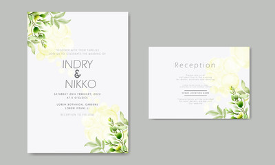 Fototapeta na wymiar beautiful and elegant watercolor wedding invitation cards with flower and leaves