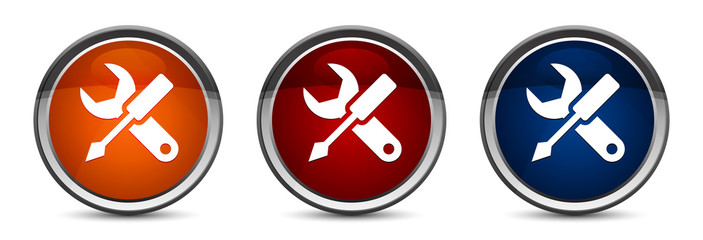 Settings icon exclusive blue red and orange round button design set