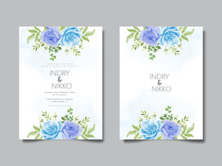 beautiful and elegant watercolor wedding invitation cards with flower and leaves