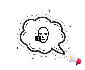 Face attention icon. Quote speech bubble. Exclamation mark sign. Facial identification info symbol. Quotation marks. Classic face attention icon. Vector