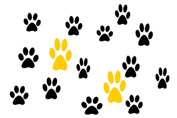 Fototapeta na wymiar Isolated dog footprints on a white background.