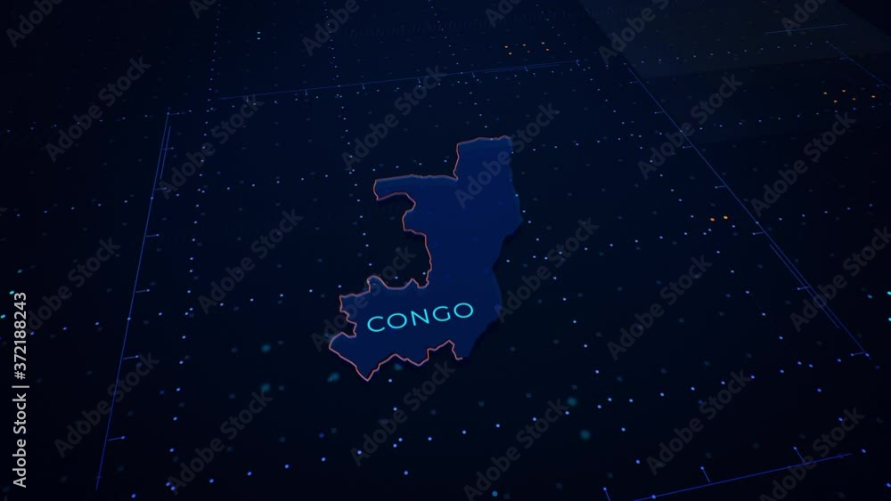 Aufkleber 3d render of congo map. camera flying through digital space.
