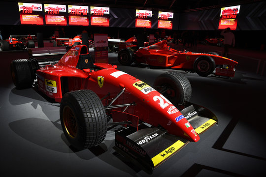 Mugello Circuit, 25 October 2019: F1 Ferrari 412 T2 of 1995 ex Jean alesi and Gerhard Berger on display during the Finali Mondiali Ferrari 2019 at the Mugello Circuit in Italy.