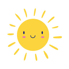 happy sun kawaii comic character flat style