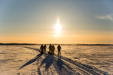 Ski expedition in Inari Lake, Lapland, Finland