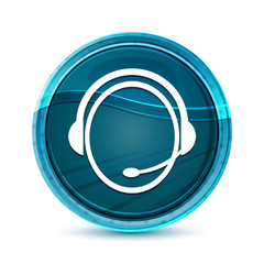Customer care service icon elegant glass blue round button vector design illustration