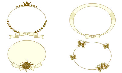 リボン、クラウン、蝶、バラ、フレーム素材／Ribbon, crown, rose, butterfly motif frame