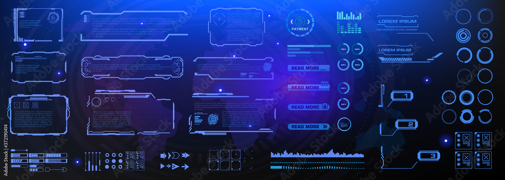 Poster callouts, frames, pointers, circles, headings. set of futuristic digital elements for informational 