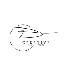 Stylish Monogram Signature Letter D Logo Design with Circle Line