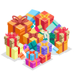 Gift box pile isolated object isometric 3d icon flat design vector illustration