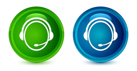 Customer care service icon artistic shiny glossy blue and green round button set