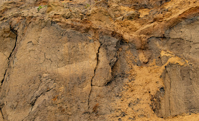 Nature background.  Soft focus of geological structure, landslide on steep coastal cliffs 