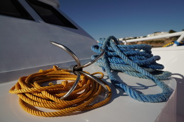 Rope and anchor detail on boat                              