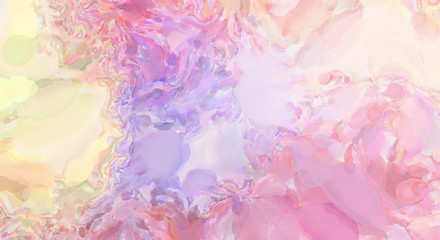 Modern painting of soothing brush strokes resembling alcohol inks. Watercolor abstract painting with pastel colors for poster, wall art, banner, card, book cover or packaging.