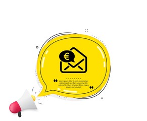 Euro via mail icon. Quote speech bubble. Send or receive money sign. Quotation marks. Classic euro money icon. Vector