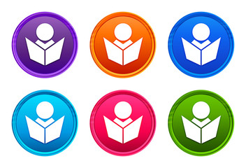Elearning icon luxury bright round button set 6 color vector