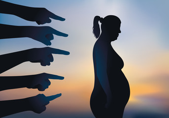 Concept de la discrimination et du harcèlement moral envers les grosses, avec une femme obèse montrée du doigt et rejetée. © pict rider