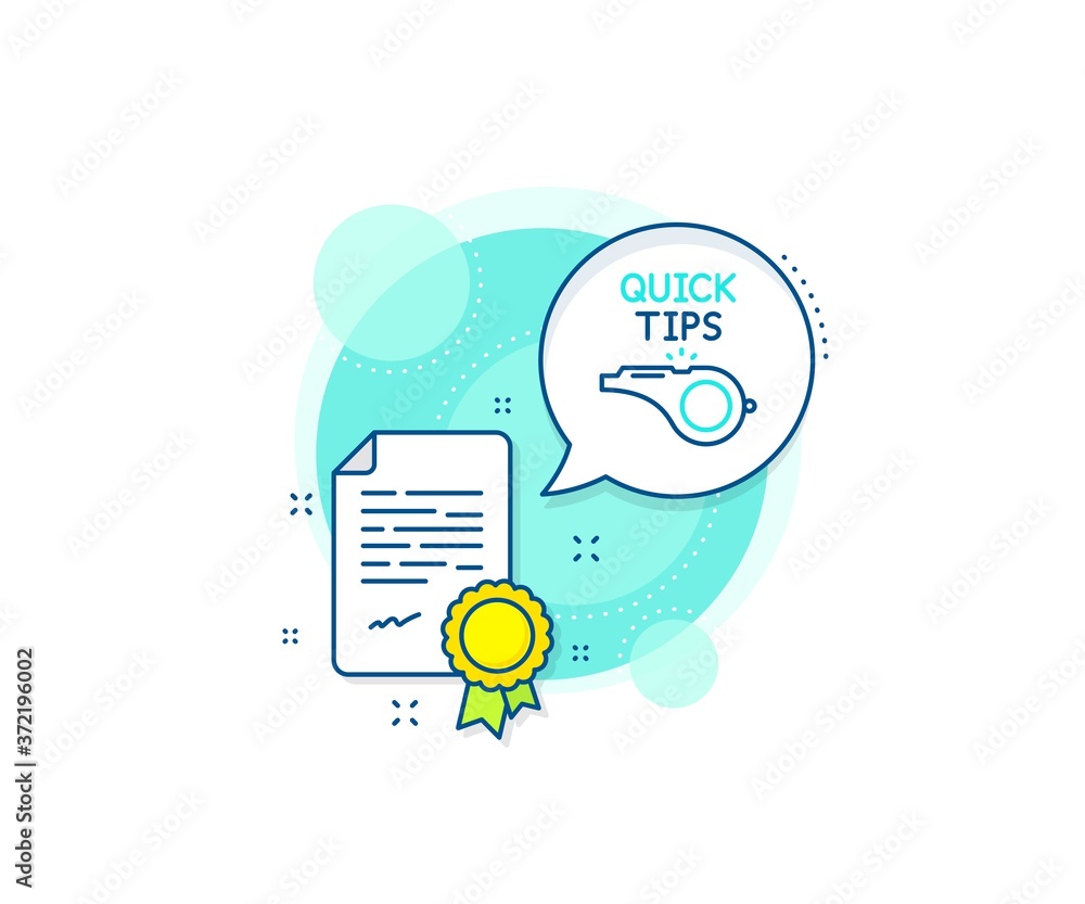 Poster helpful tricks sign. certification complex icon. quick tips whistle line icon. certificate or diplom