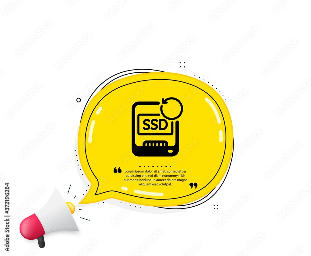 Poster recovery ssd icon. quote speech bubble. backup data sign. restore information symbol. quotation mark