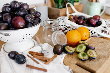 Plum jam confiture preparation