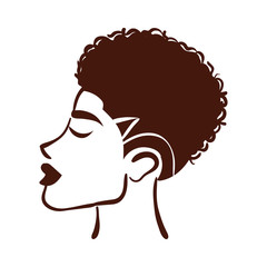 young afro woman with hair short silhouette style