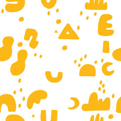 Abstract background. Hand drawn various shapes and doodle objects. Contemporary modern trendy vector illustration. Seamless pattern.