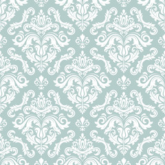Classic seamless vector pattern. Damask light blue and white orient ornament. Classic vintage background. Orient ornament for fabric, wallpaper and packaging