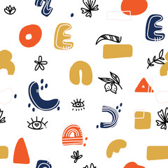 Abstract background. Hand drawn various shapes and doodle objects. Contemporary modern trendy vector illustration for makeup artist , manicurist. Seamless pattern for beauty salon