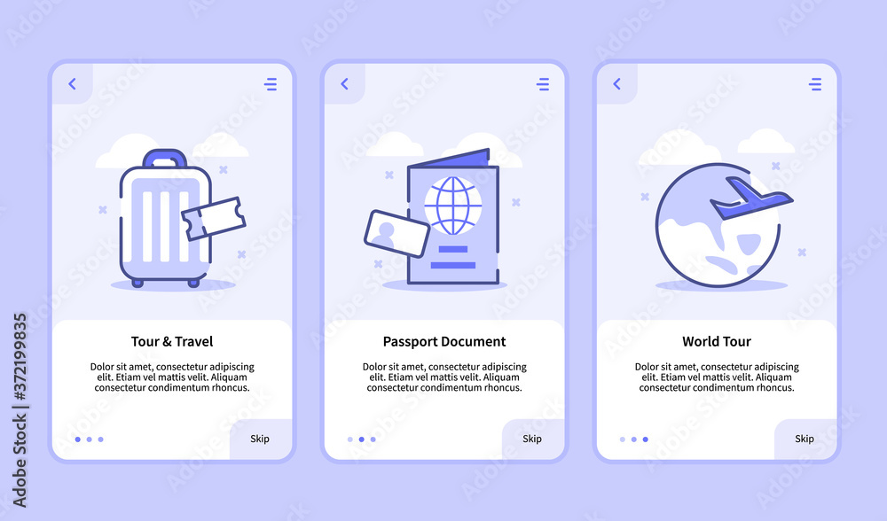 Poster traveling onboarding screen modern user interface ux ui template for mobile apps smartphone tour and