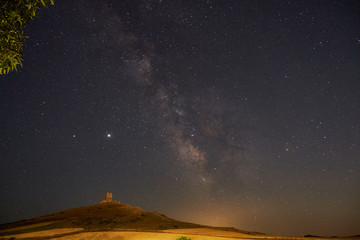 night lavender landscape Milky Way