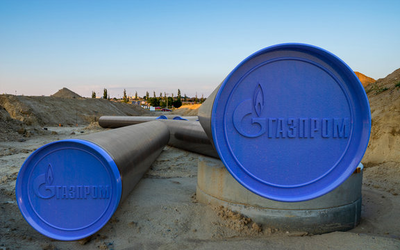 Pipeline segments with the Gazprom logo