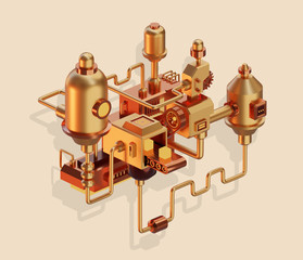 Fototapeta premium 3d illustration of a golden abstract mechanism on color background