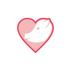 Pig love emoticon symbol heart flat design illustration