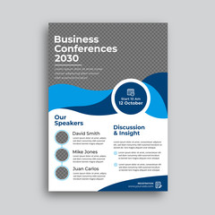 Business Conferences flyer,  brochure, poster, annual report in A4 within blue and shape
