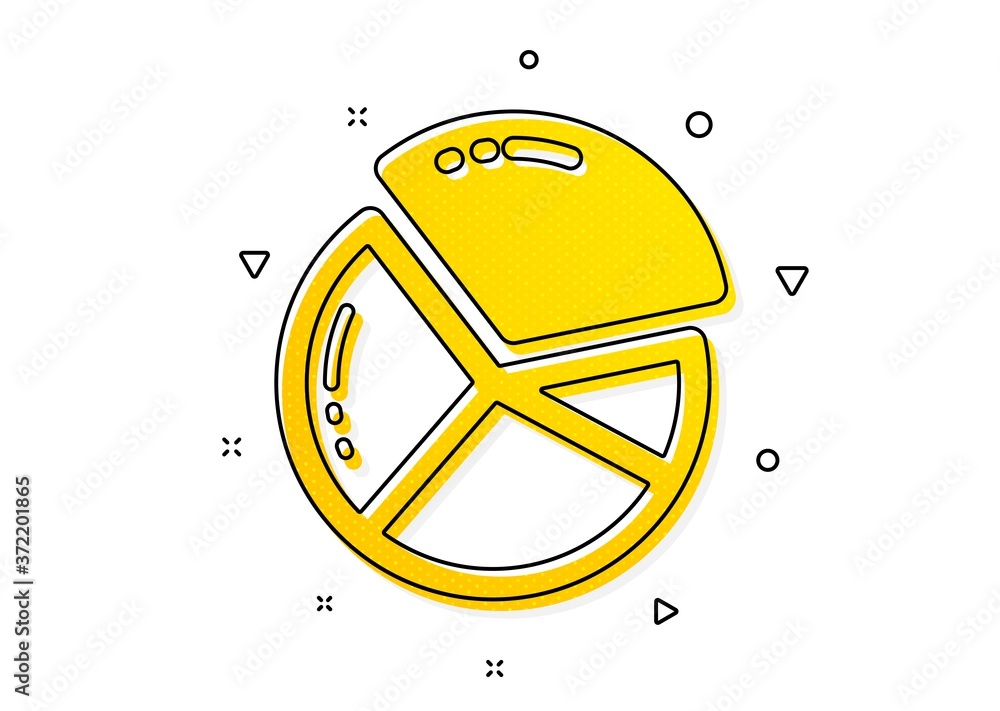 Poster presentation graph sign. pie chart icon. market analytics symbol. yellow circles pattern. classic pi