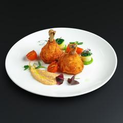 Dishes of traditional Russian cuisine. Restaurant serving. Black background.