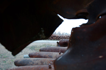 Sad war artifacts,pile of old unexploded bombs.