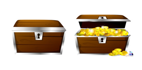 Set chest with gold closed. Vector illustration.