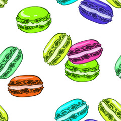 Macaroon cookie seamless pattern on white background, vector illustration