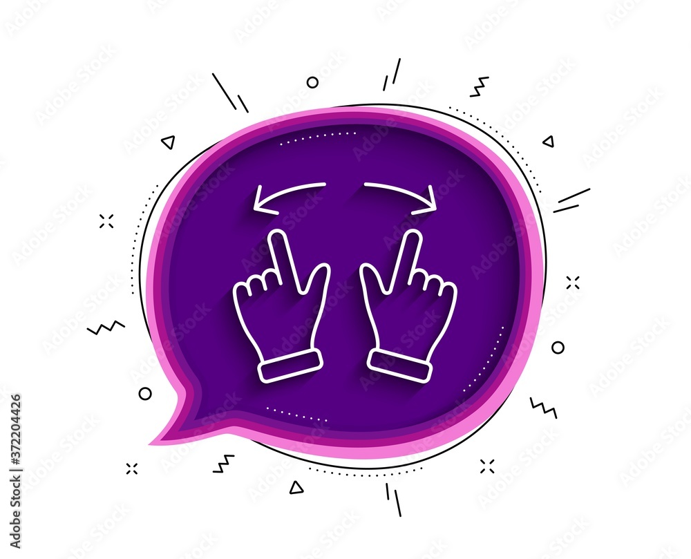 Poster move gesture line icon. chat bubble with shadow. slide arrow sign. swipe action symbol. thin line mo