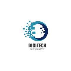 Digitech flat creative logo design modern technology template business