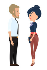 Stylish businesspeople wearing office suits, accessories. Elegance jacket and dress. Office worker dresscode. Businesswomen and businessmen with style office cloth. Dresscode of business person