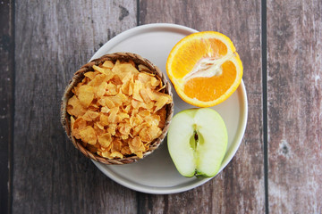 dry Breakfast muesli and fruit Apple a orange