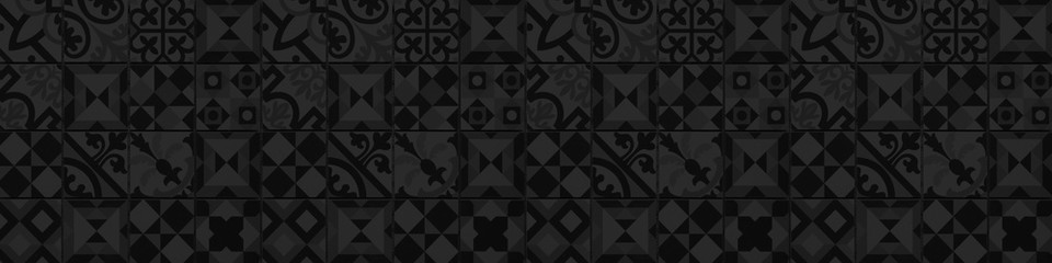 Black anthracite gray grey vintage retro geometric square mosaic motif cement tiles texture...