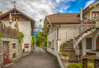 street of the small village of Dorf Tirol near Merano in South Tyrol, Trentino Alto Adige, northern italy - july 16, 2020