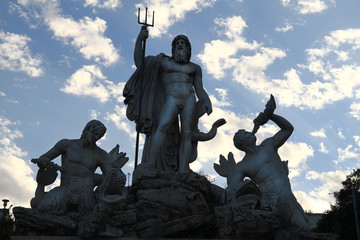 Fountain of Neptune built in the left hemicycle of Piazza del Popolo in Rome.