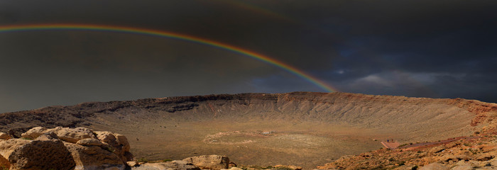 Storm and rainbow over Meteor Crater, Arizona 