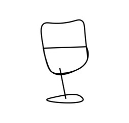 Vector glass of wine with a black line.Simple food and cooking illustration in doodle style on a white isolated background hand drawn.Design for social networks,web,advertising,banners,menus,recipes.